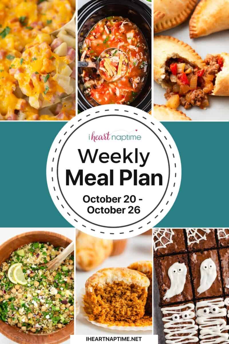 A photo collage of recipes for the weekly I Heart Naptime meal plan.