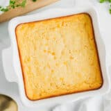 Jiffy corn pudding in baking sheet.