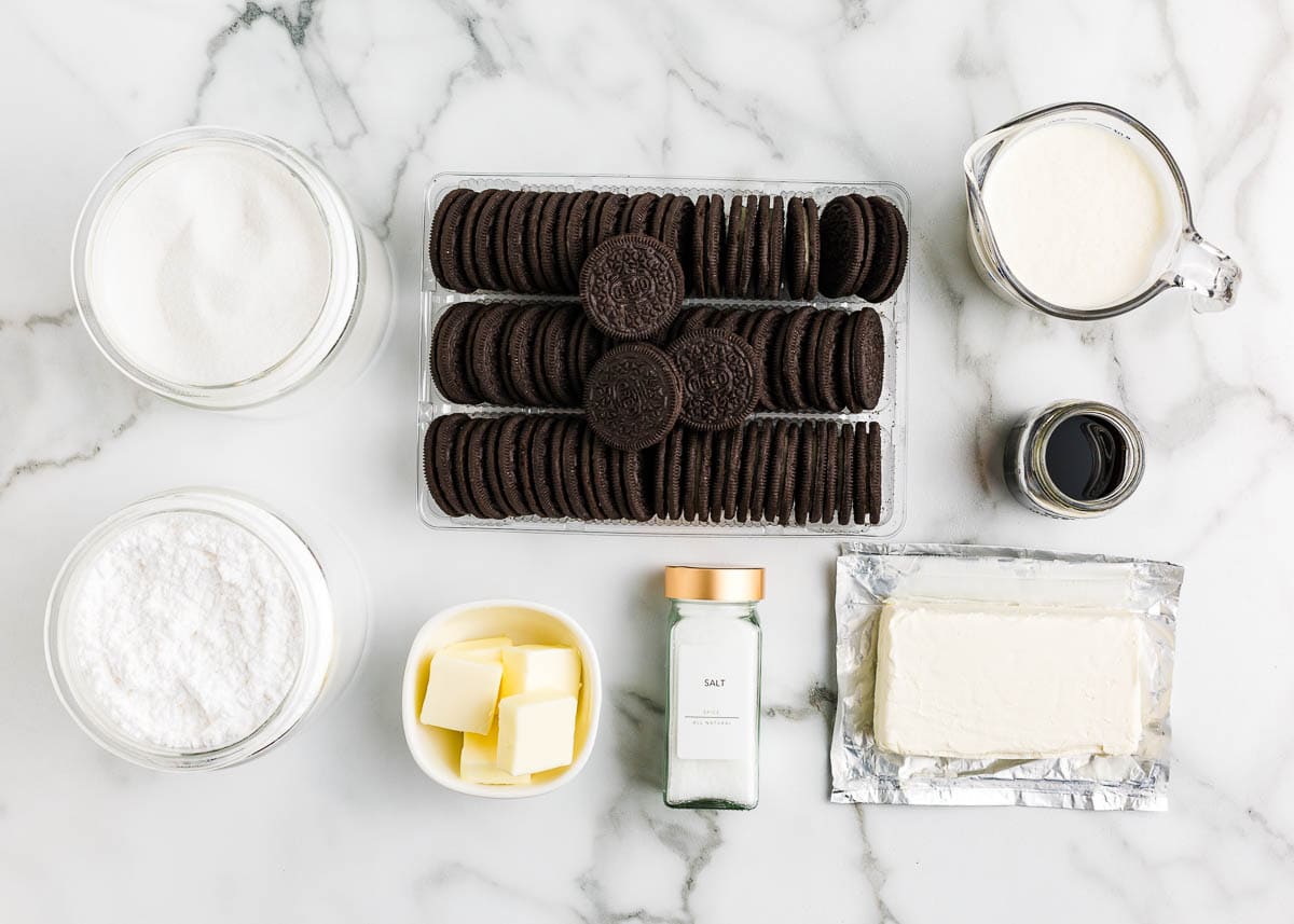 Oreo pie ingredients on the counter.