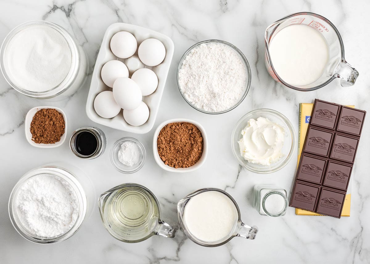 Yule log ingredients on counter.