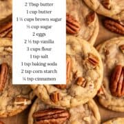 Butter pecan cookies on the counter with ingredients listed.