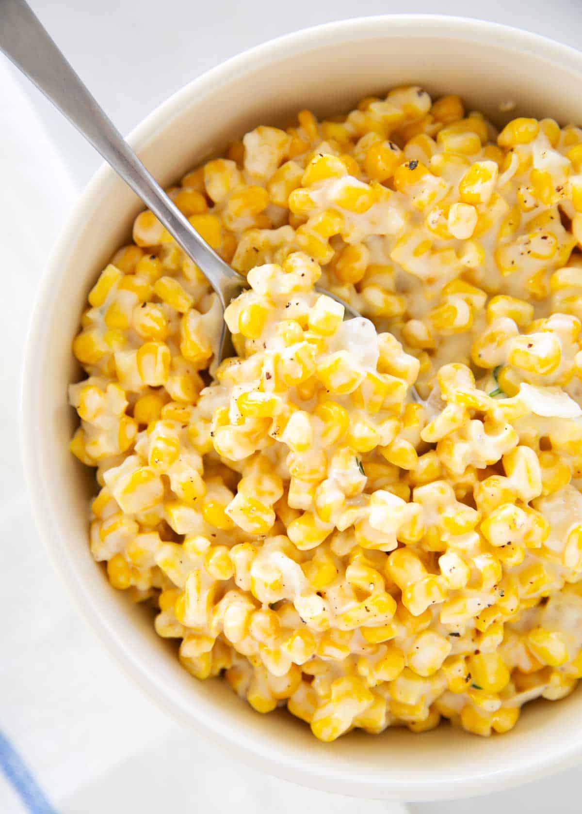 Creamed corn in a bowl.