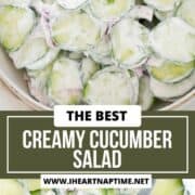 Creamy cucumber salad in a bowl.