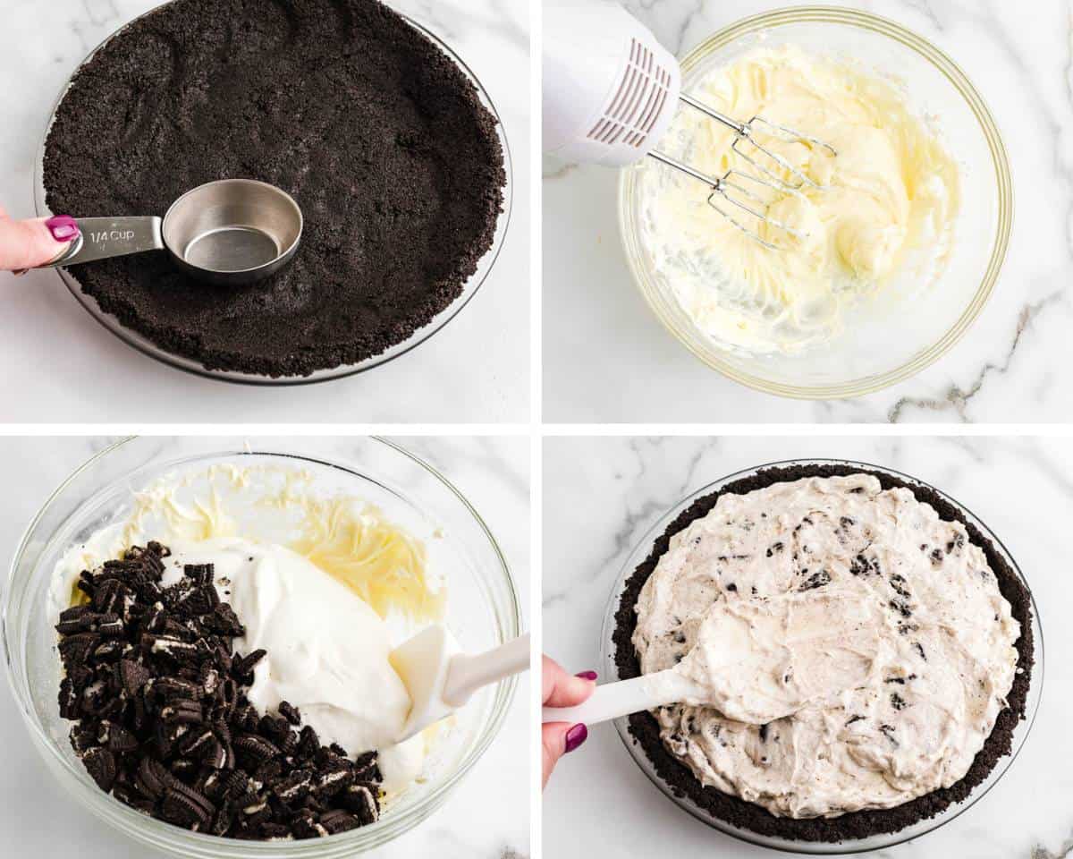 Showing how to make oreo pie.