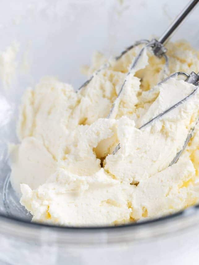 Cream cheese frosting in a bowl. 