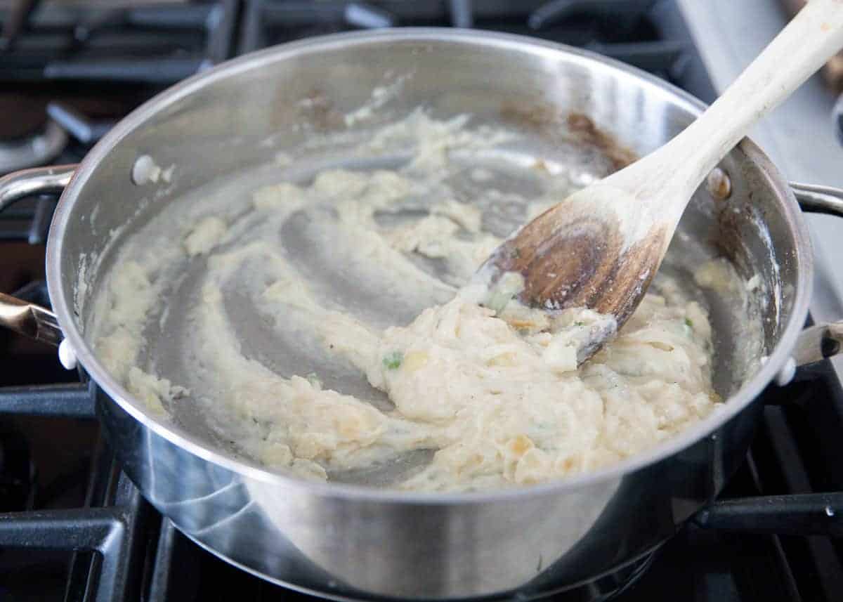 Making a roux for turkey pot pie.