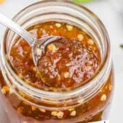 Jalapeno jelly in a jar.