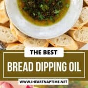 Bread dipping oil in a bowl.