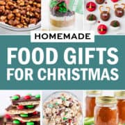 A collage of recipe photos with food gifts for Christmas.