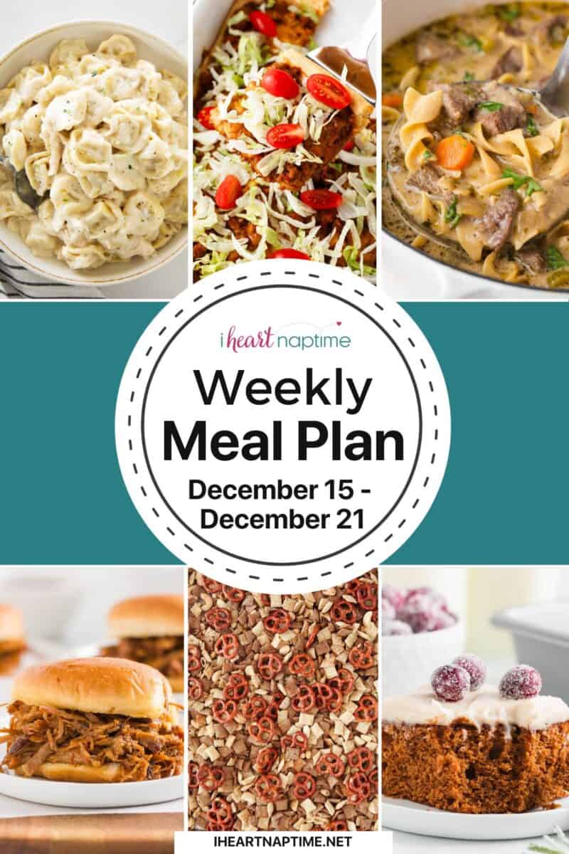 Photo collage of recipes for a weekly meal plan for I Heart Naptime.