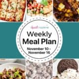 Photo collage of recipes for a weekly meal plan for I Heart Naptime.