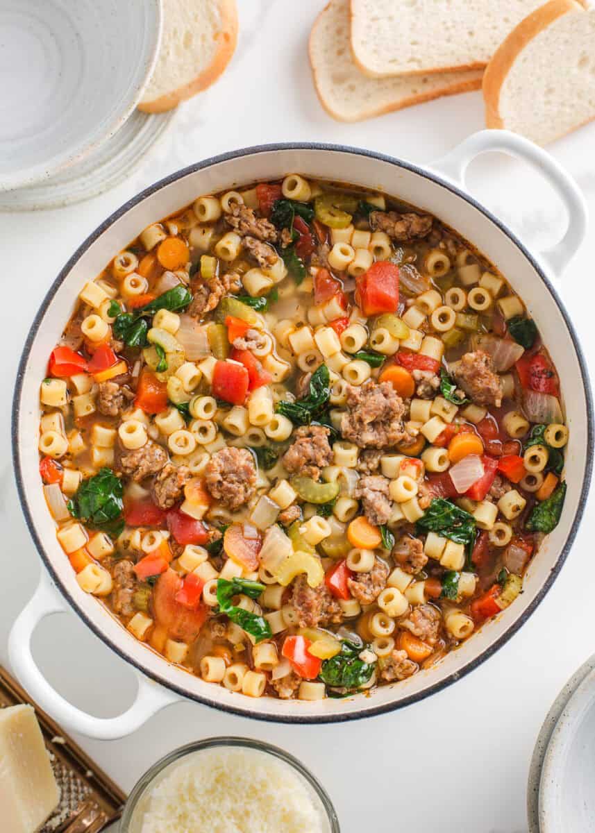 A pot of Italian sausage soup.