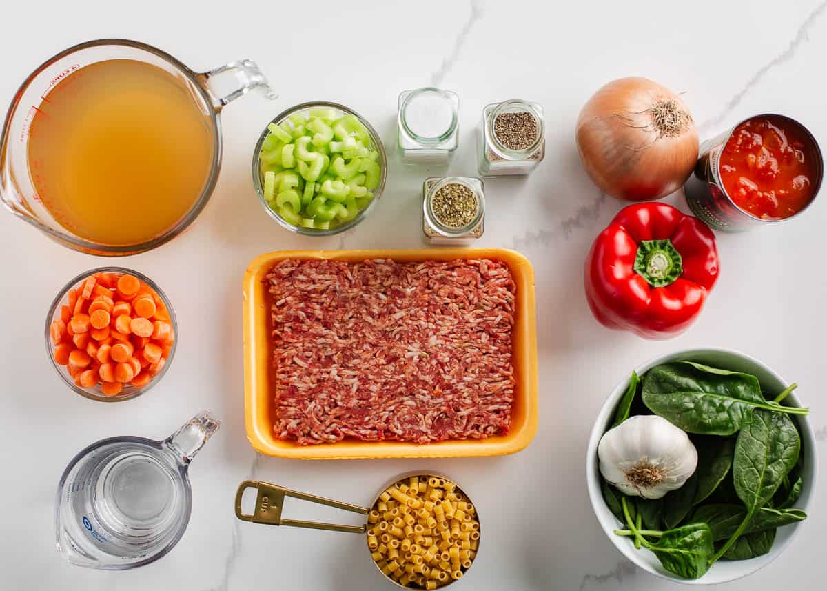 Ingredients for Italian Sausage Pasta Soup.