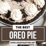 Oreo pie with a slice on a plate.