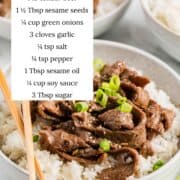 Korean beef bulgogi in a bowl with rice.