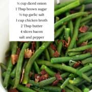 Green beans in the crockpot with ingredients listed.