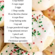 Italian Christmas cookies stacked and ingredients listed.