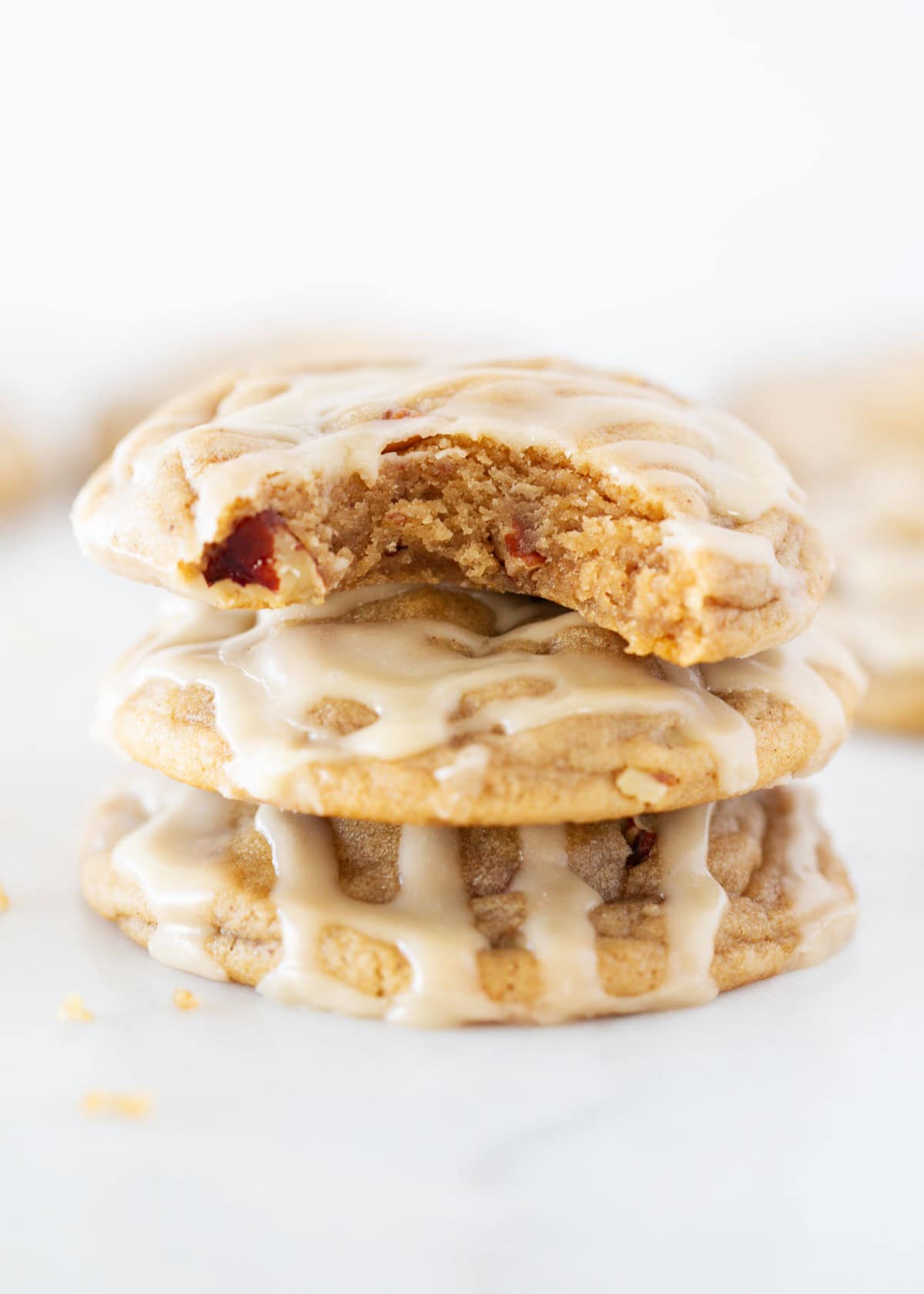 Stacked maple cookies.