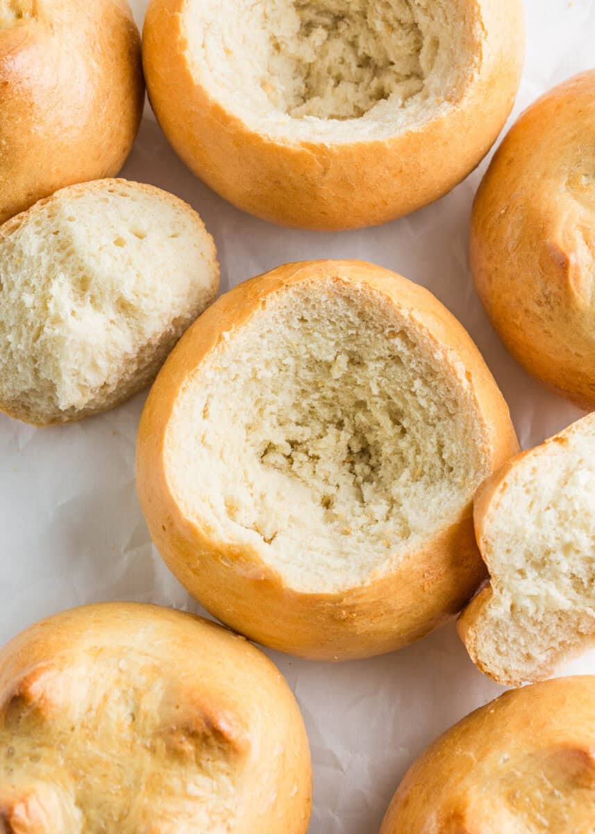 Homemade bread bowls.