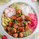 Salmon bowl with vegetables.