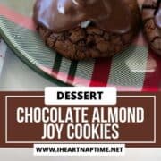 Chocolate almond joy cookies on a plate.