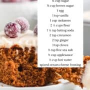 Gingerbread cake with ingredients listed.