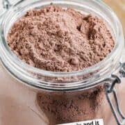 A jar of homemade hot chocolate mix.