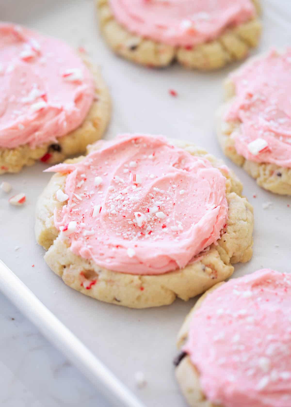 Peppermint swig cookies on a baking sheet.