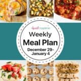 A photo collage of recipes for I Heart Naptime weekly meal plan.