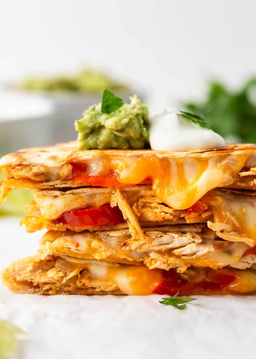 A stack of chicken quesadillas.