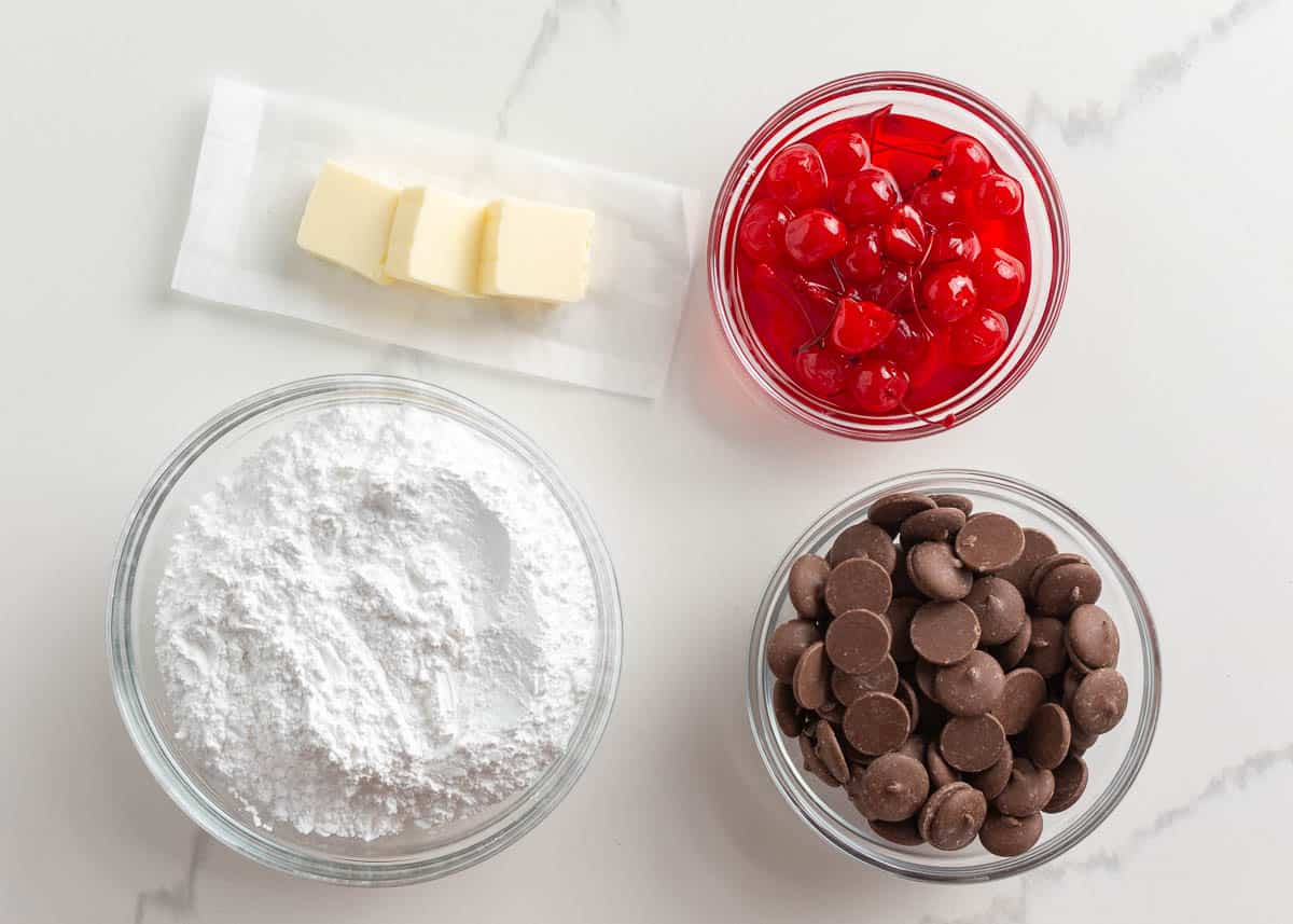 Chocolate covered cherry ingredients.