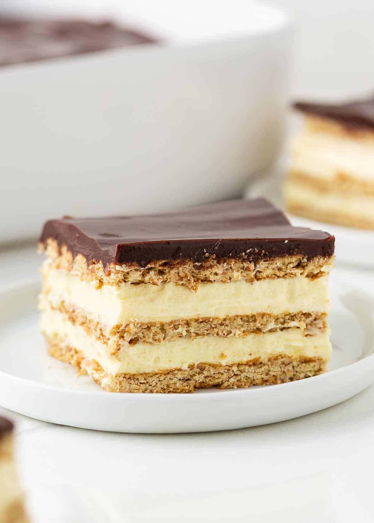 Eclair cake on a plate.