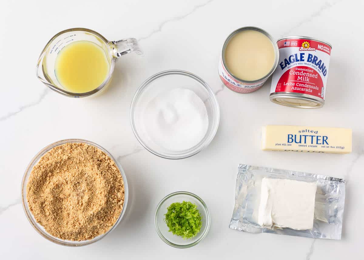 Key Lime Bar ingredients on the counter.