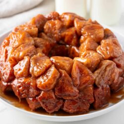 Monkey bread on a white plate.