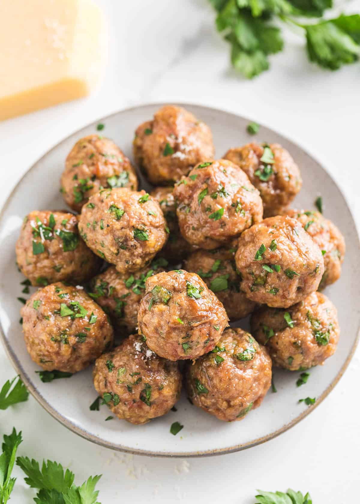 Turkey meatballs on a plate.