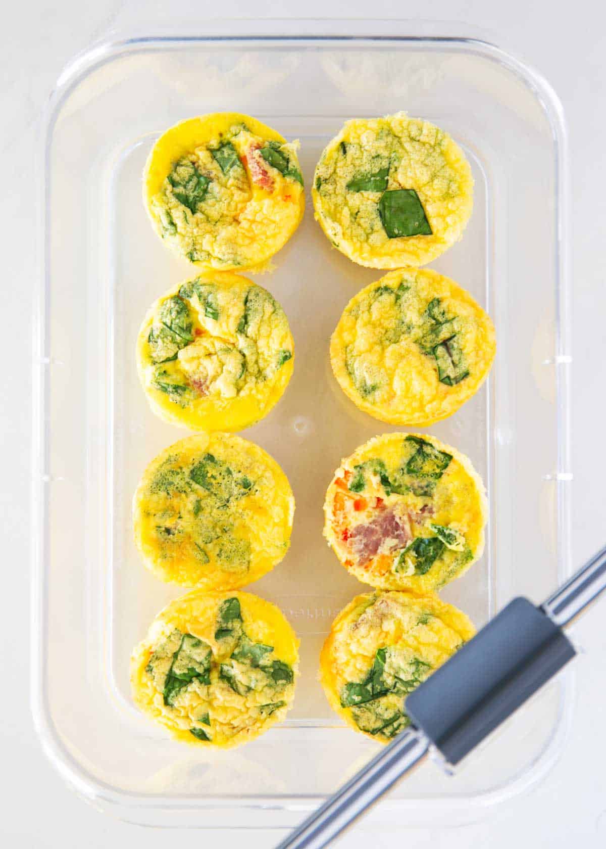 Cottage cheese egg bites in meal prep container.