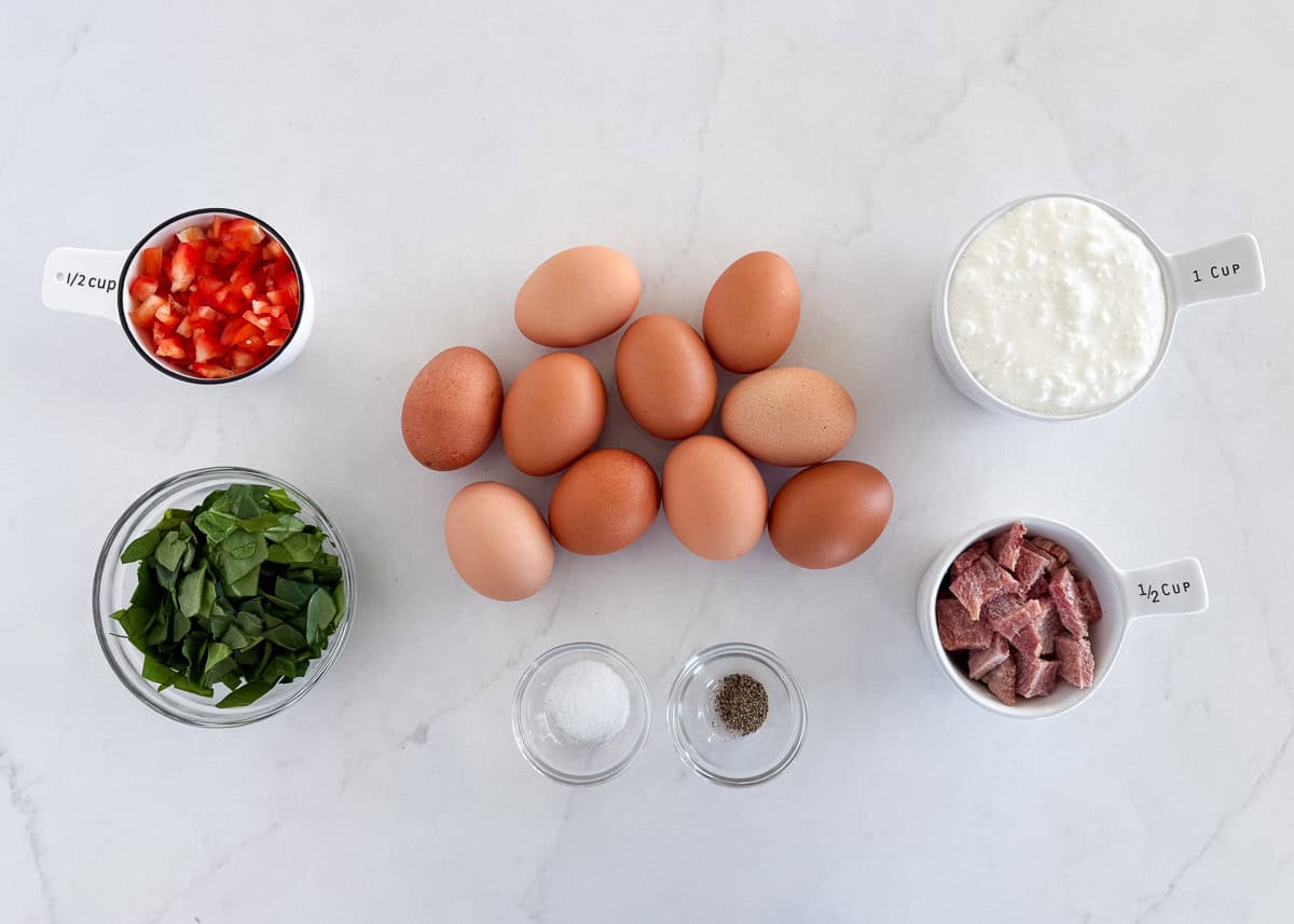 Cottage cheese egg bites ingredients on the counter.