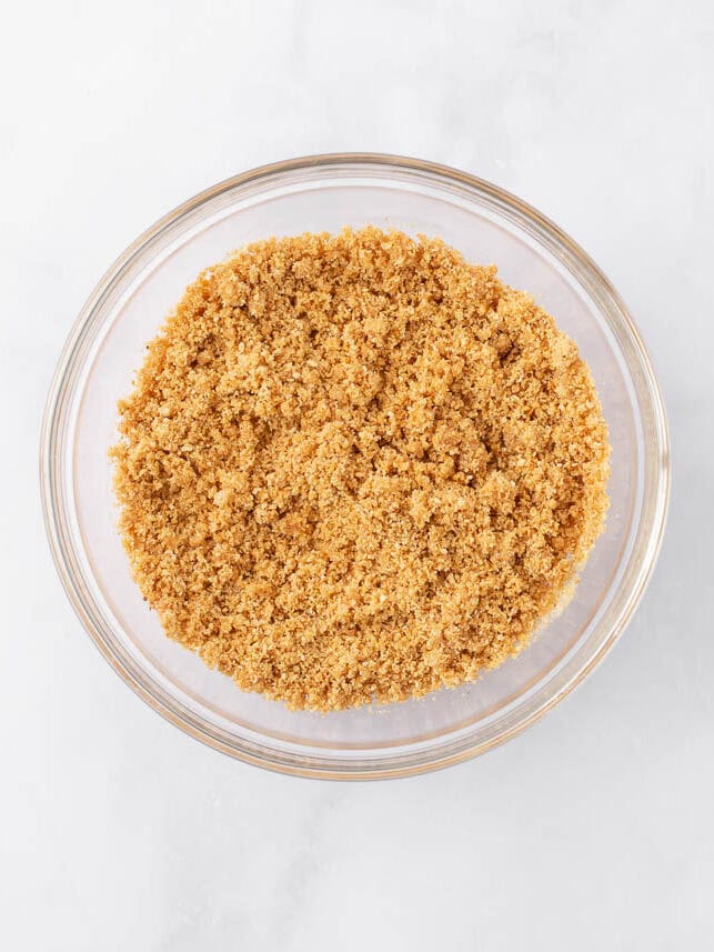 Graham cracker crumbs in a bowl.