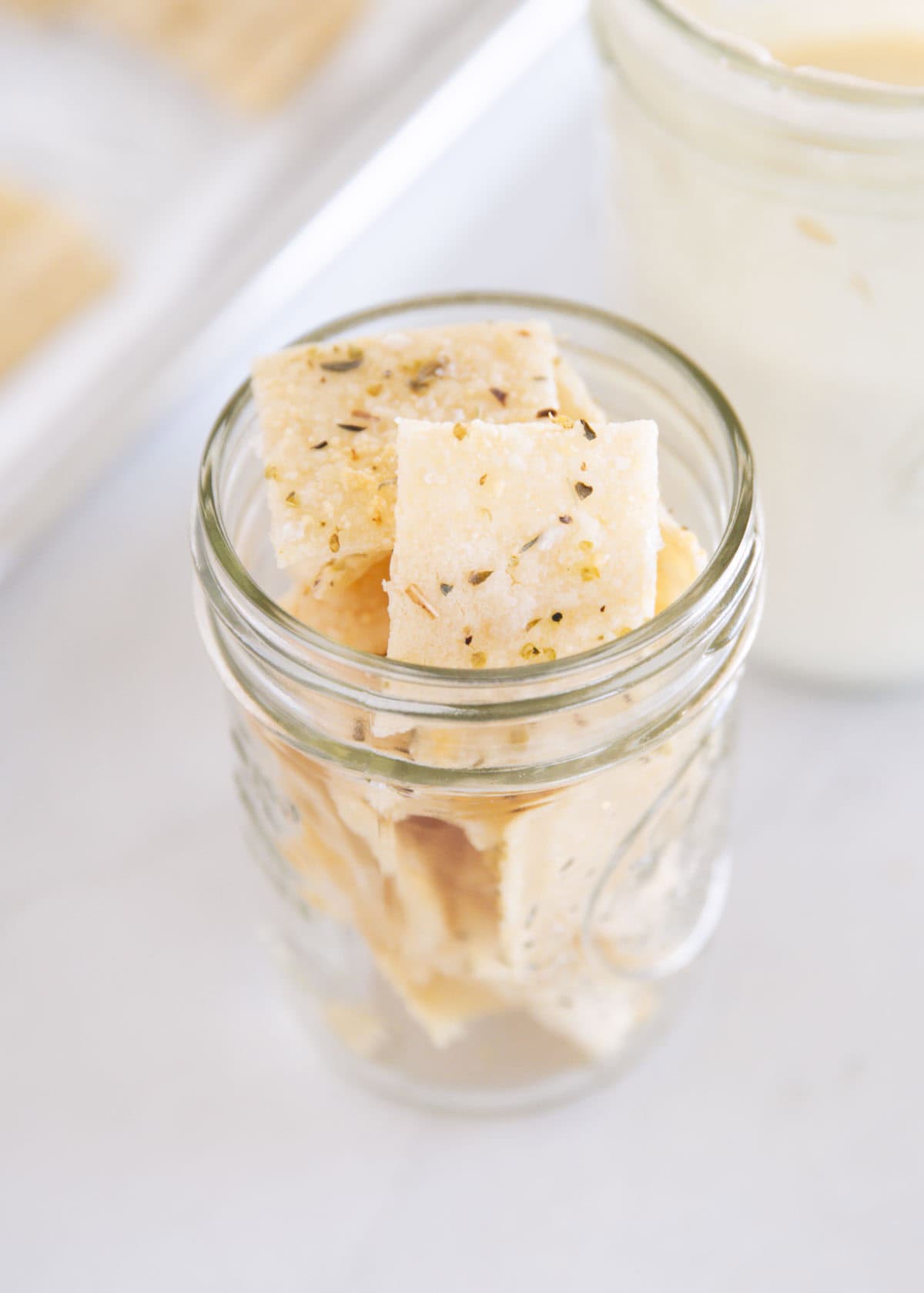 Sourdough crackers in a jar.