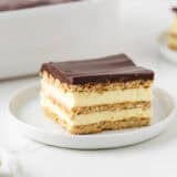 Eclair cake on a white plate.