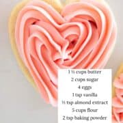 Valentines Day sugar cookie with ingredients listed.